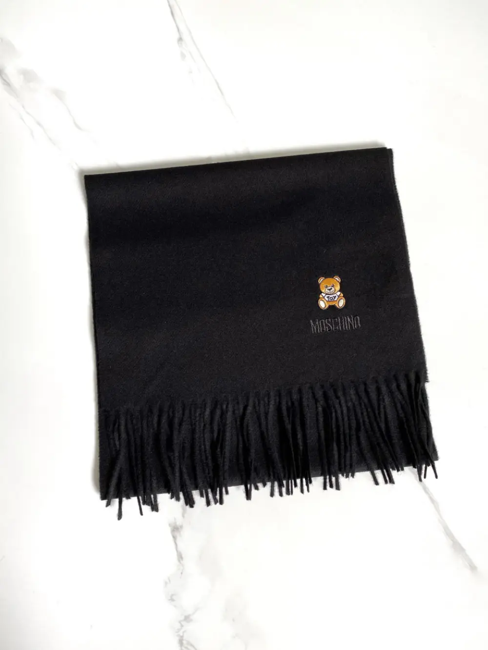 MOSCHINO TOY BEAR MERINO WOOL SCARF BLACK