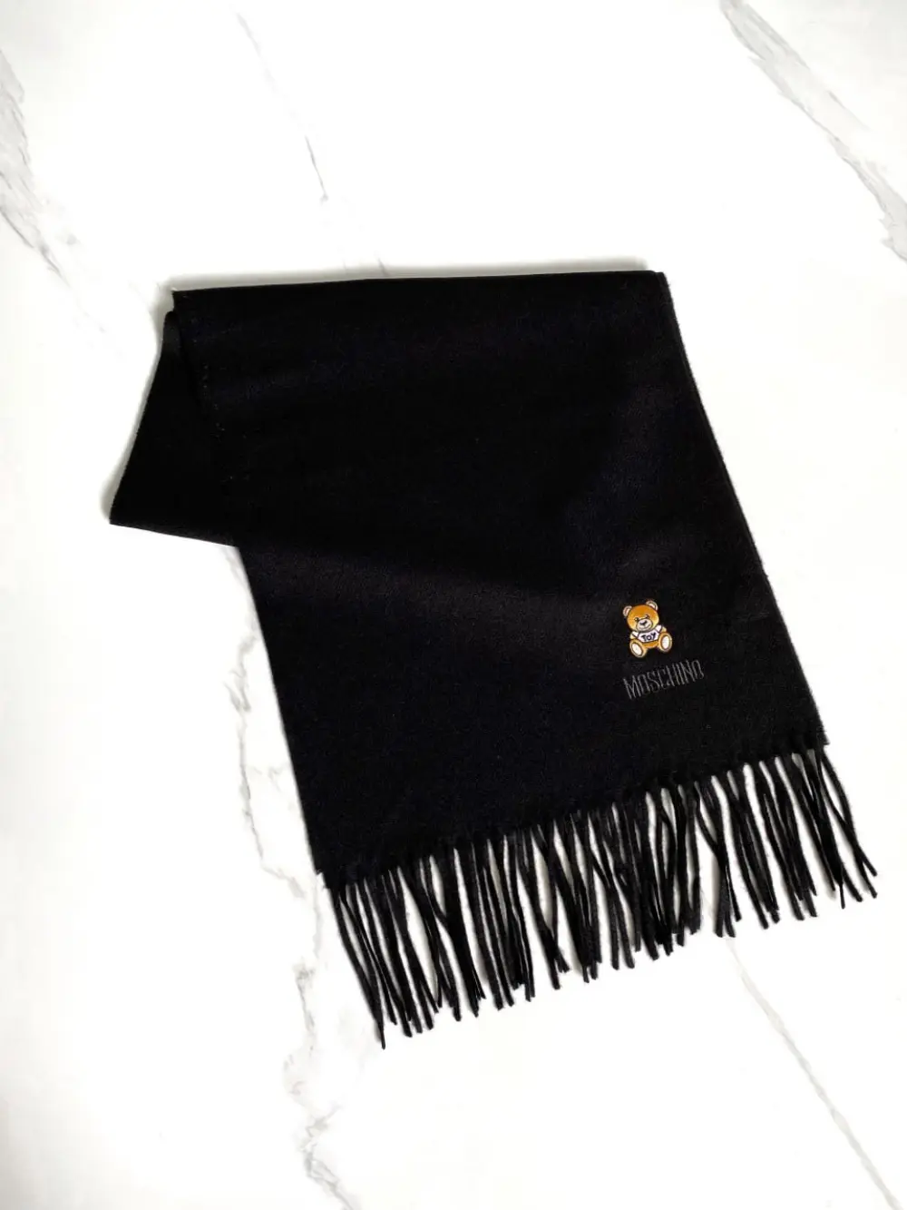 MOSCHINO TOY BEAR MERINO WOOL SCARF BLACK
