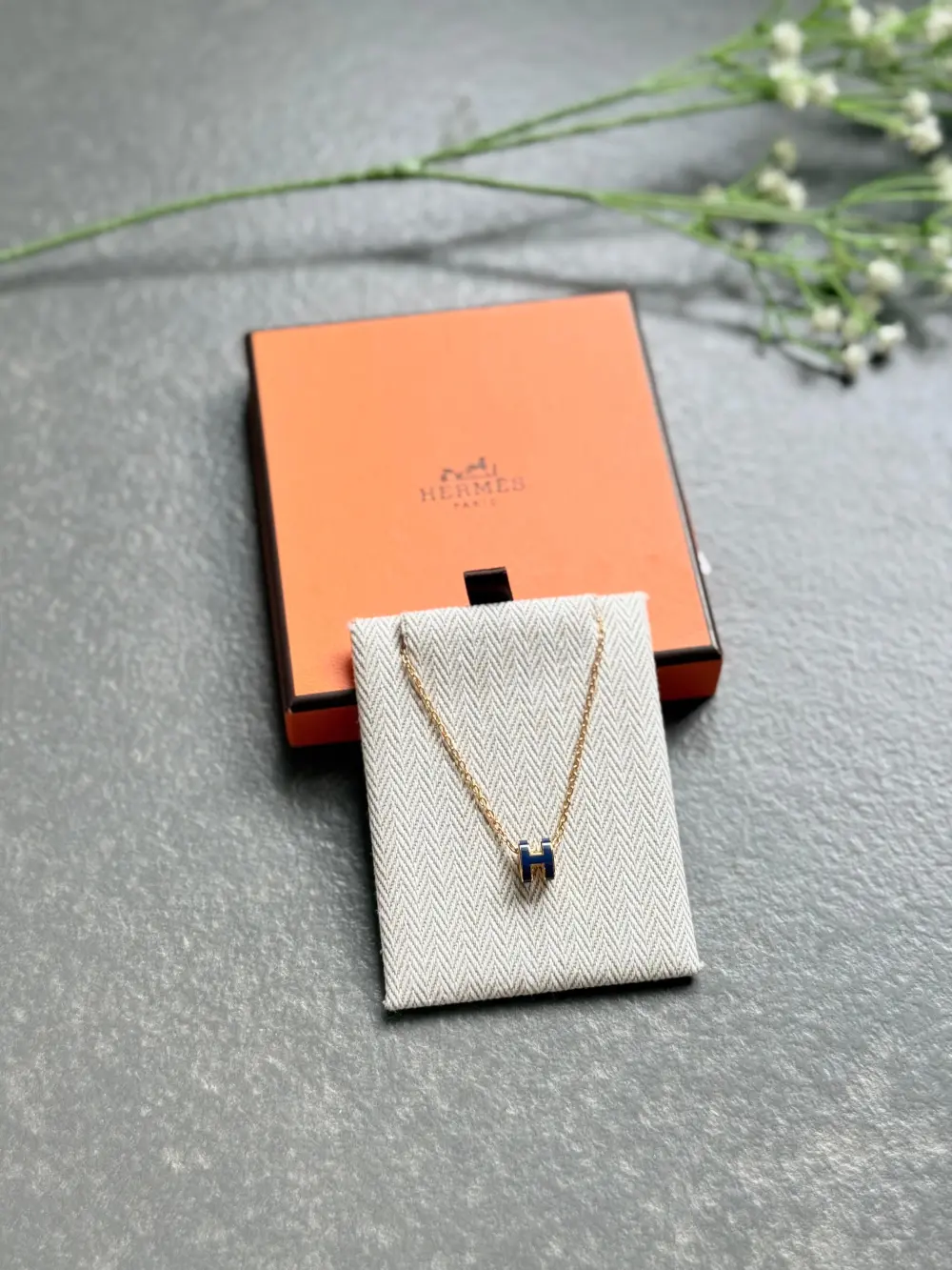 HERMES NECKLACE POP H MINI BLUE SAPHIR GHW