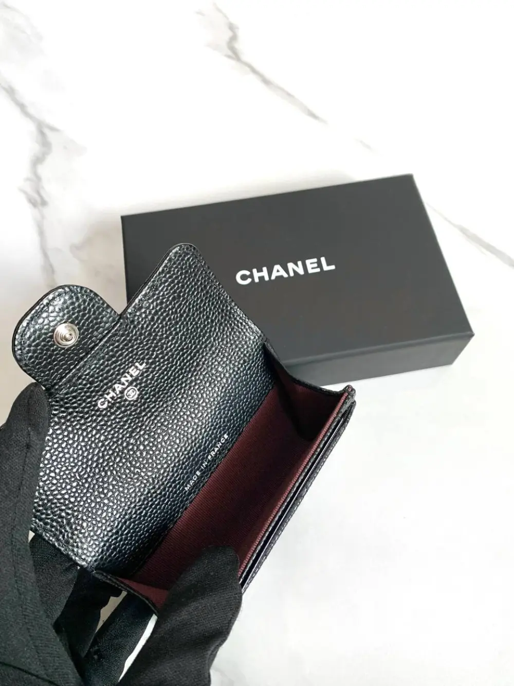 CHANEL CLASSIC CARD CASE FLAP black caviar shw