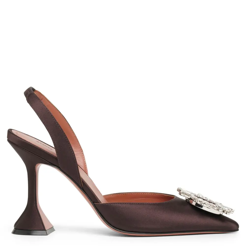 AMINA MUADDI MEGUM SLING 9CM dark brown satin