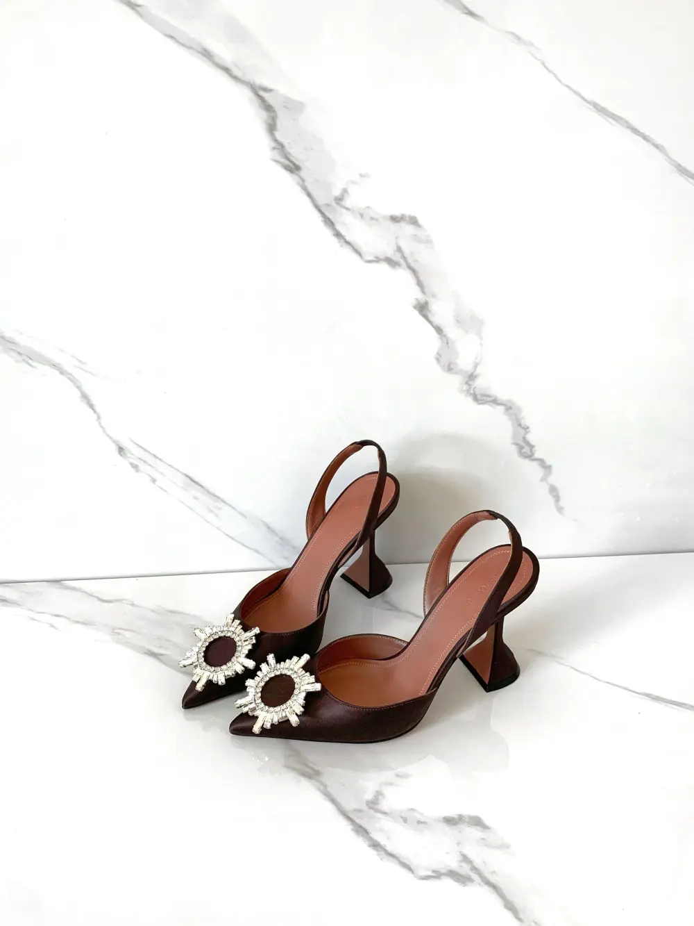 AMINA MUADDI MEGUM SLING 9CM dark brown satin