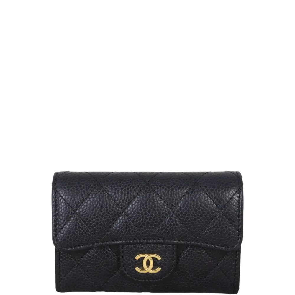 CHANEL CLASSIC CARD CASE FLAP black caviar ghw