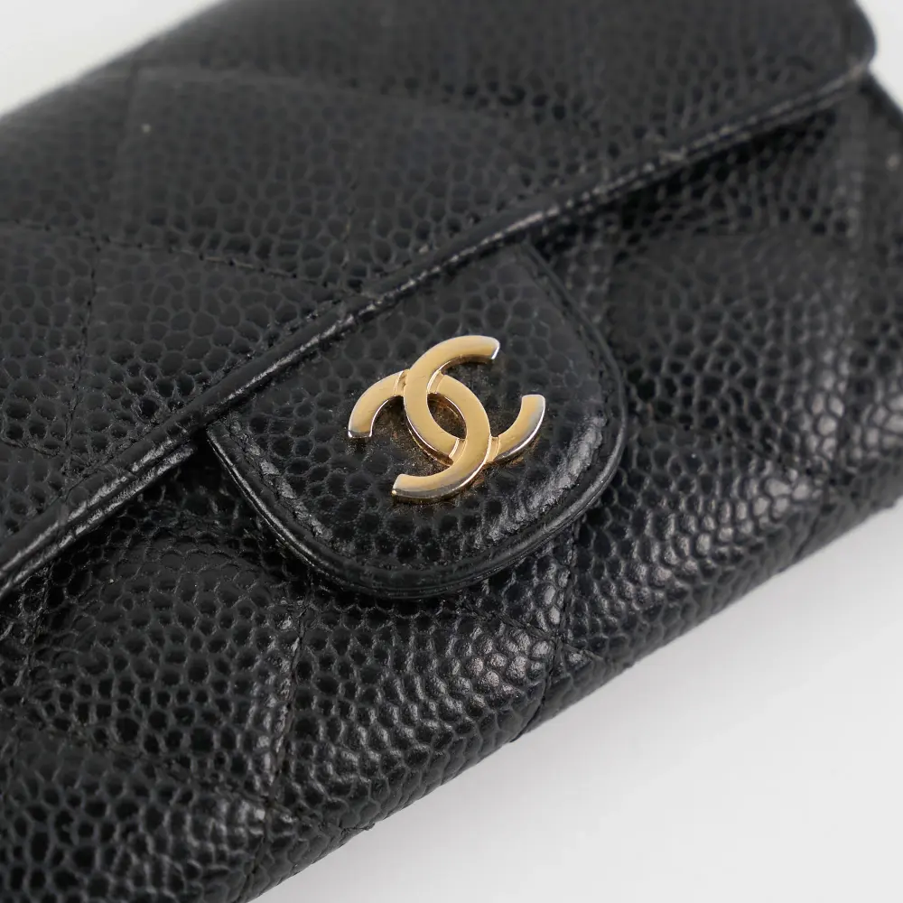 CHANEL CLASSIC CARD CASE FLAP black caviar ghw