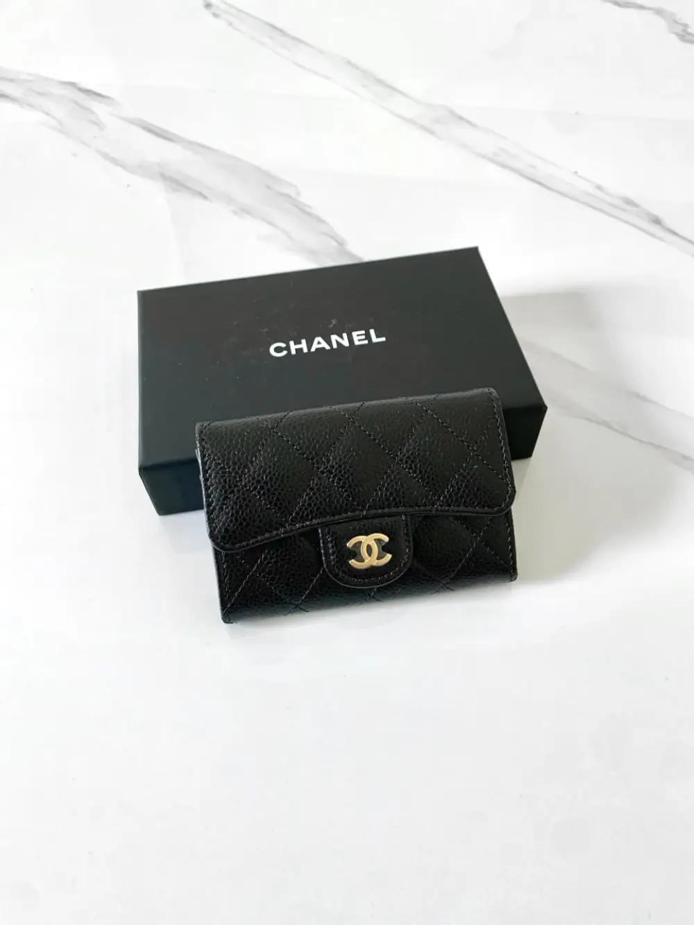 CHANEL CLASSIC CARD CASE FLAP black caviar ghw