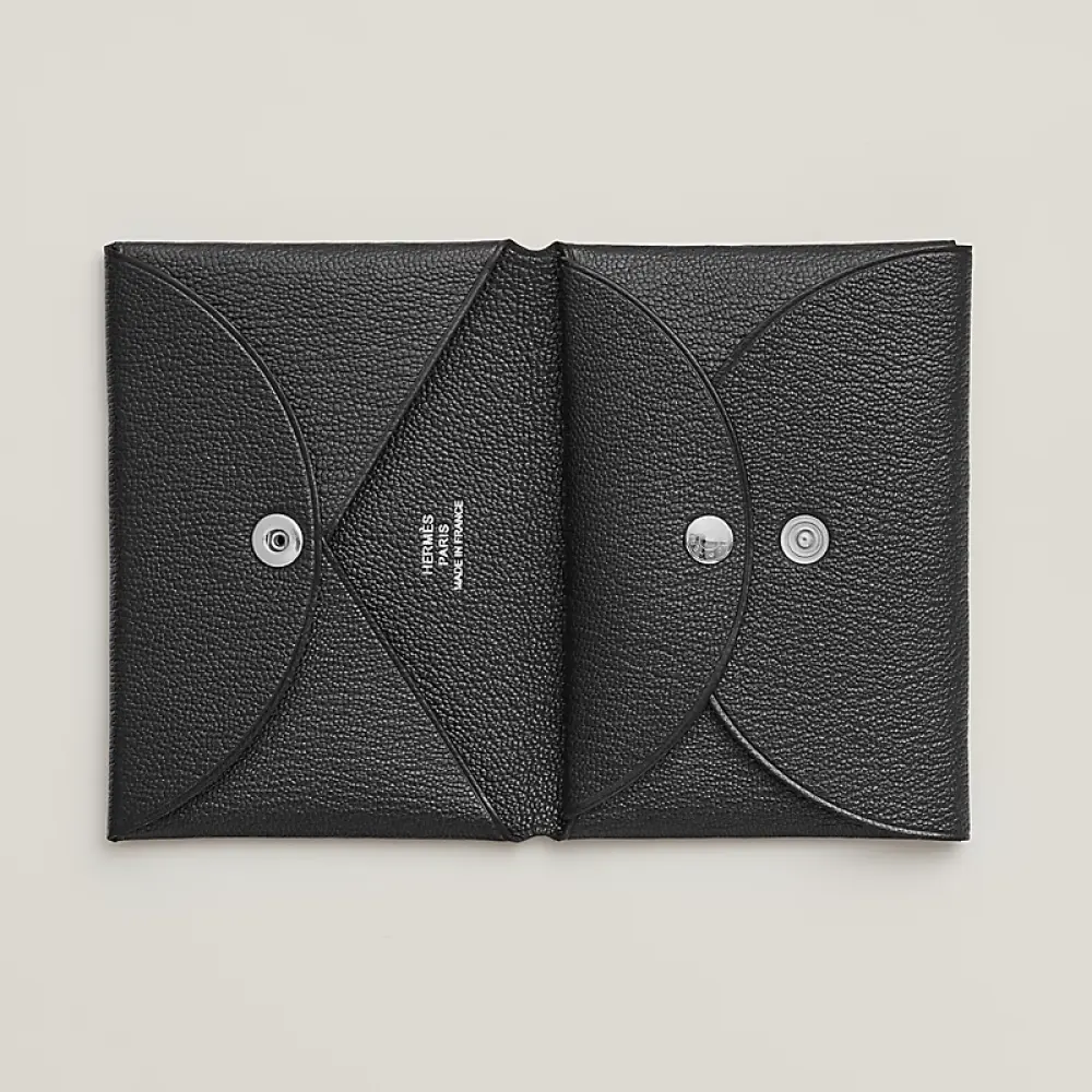 HERMES CALVI DUO CARD HOLDER BLACK EPSOM