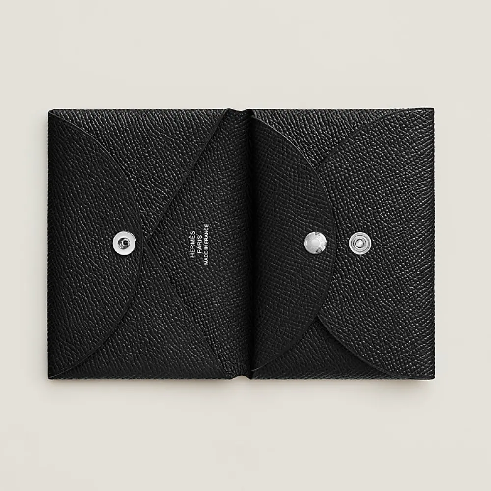 HERMES CALVI DUO CARD HOLDER BLACK EPSOM