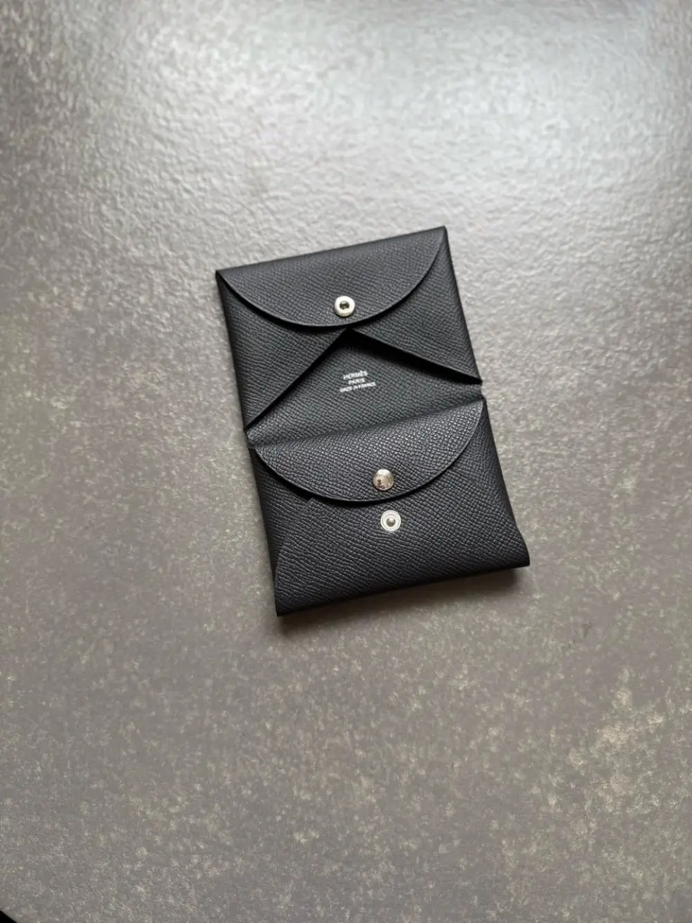 HERMES CALVI DUO CARD HOLDER BLACK EPSOM
