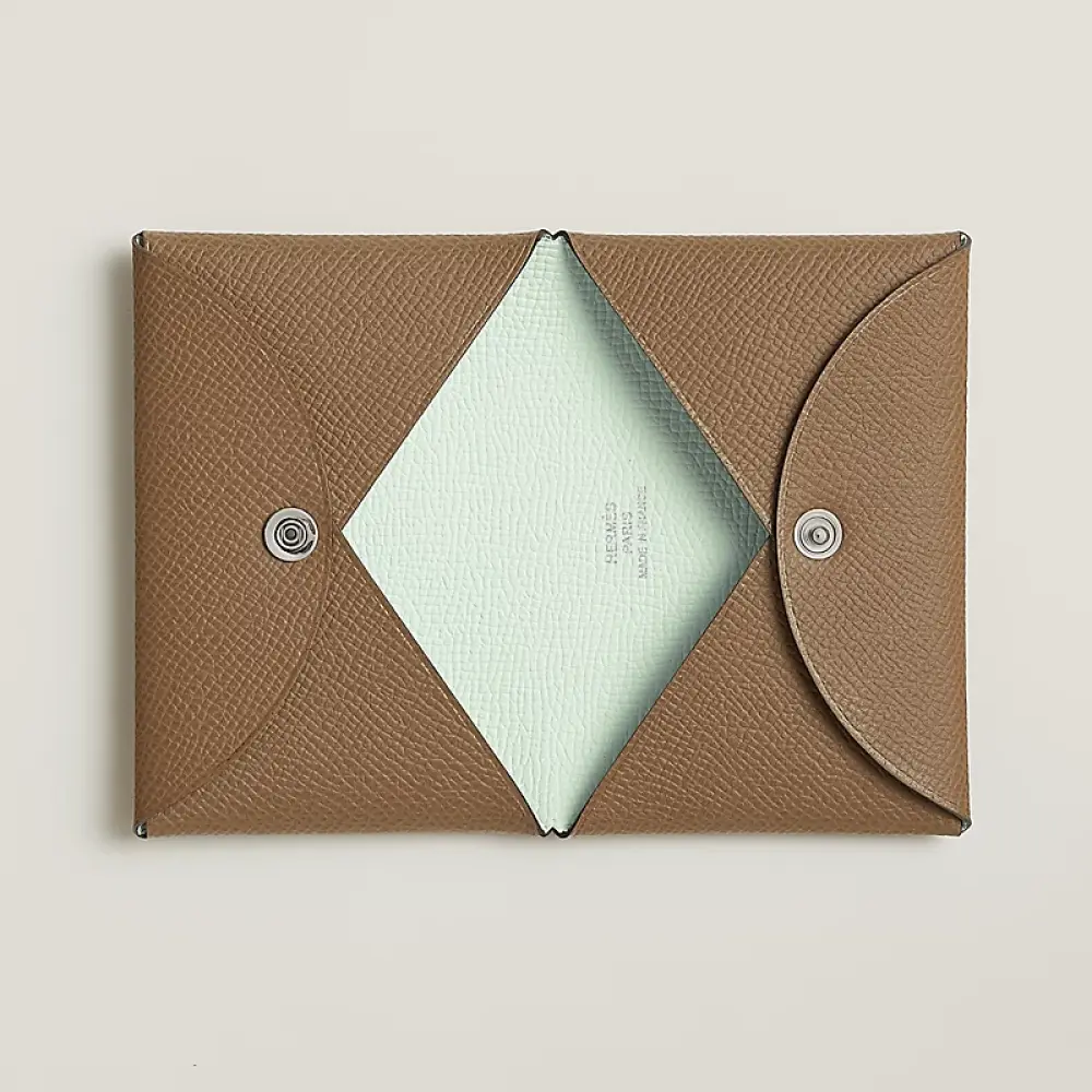 HERMES CALVI CARD HOLDER ALEZAN / VERT PEPPERMINT EPSOM