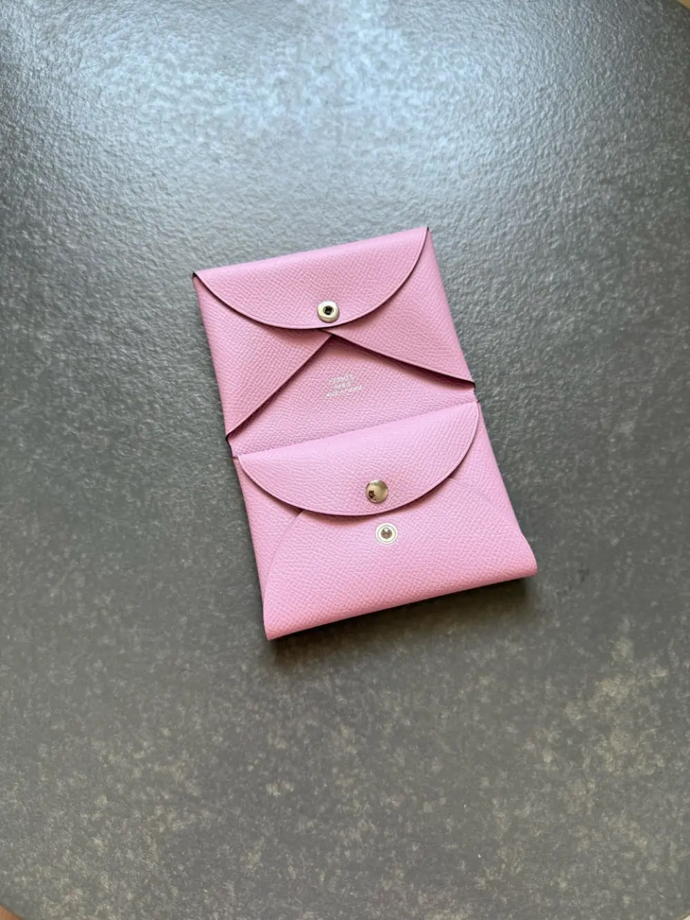 HERMES CALVI DUO CARD HOLDER MAUVE SYLVESTRE EPSOM