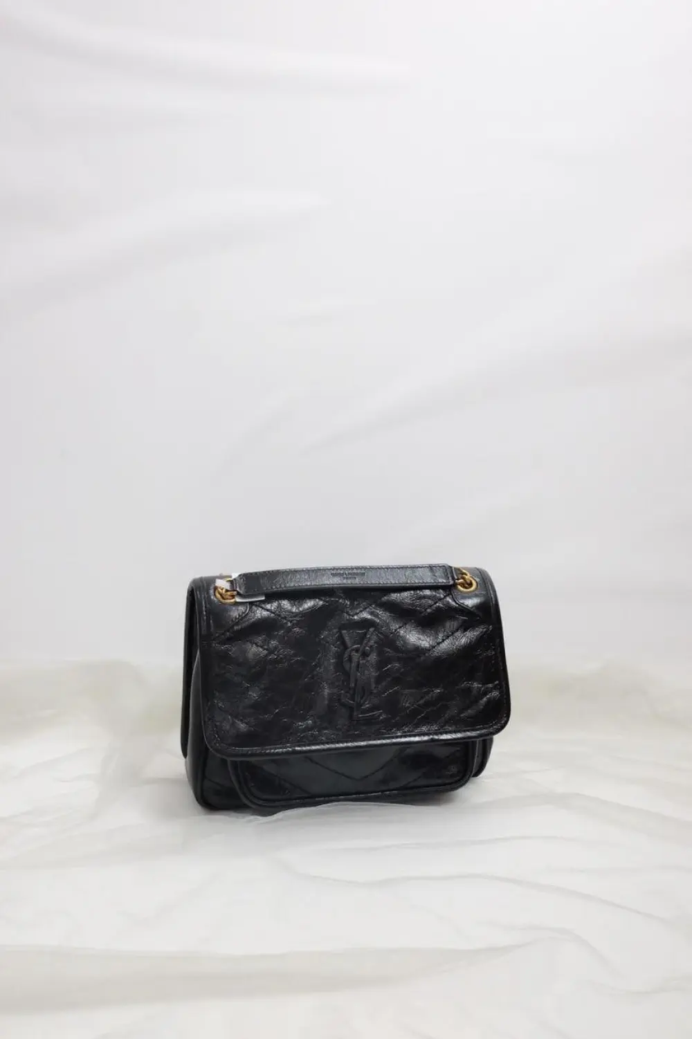 YSL SAINT LAURENT NIKI BABY VINTAGE LEATHER ALL BLACK GHW