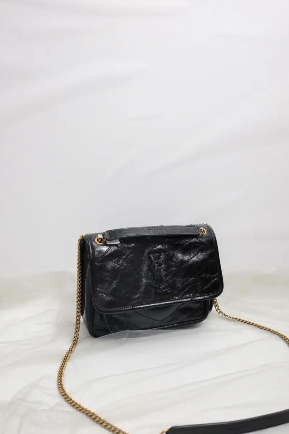 YSL SAINT LAURENT NIKI BABY VINTAGE LEATHER ALL BLACK GHW