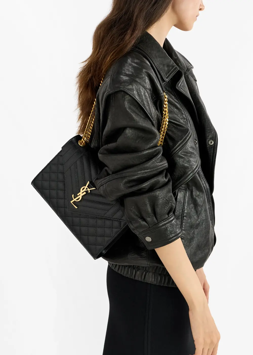 YSL SAINT LAURENT ENVELOPE WOC 22CM BLACK CAVIAR GHW