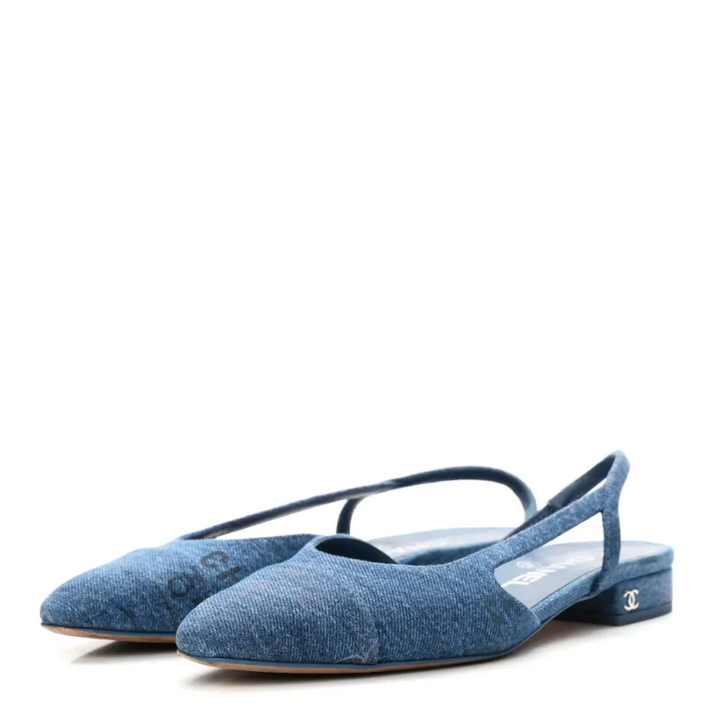 CHANEL FLAT SLINGBACK denim logo