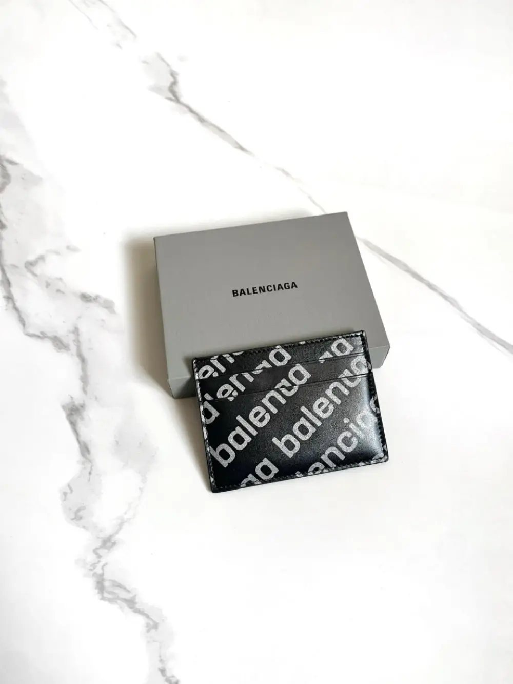 BALENCIAGA CARD HOLDER REFLECTIVE PRINT black logo white