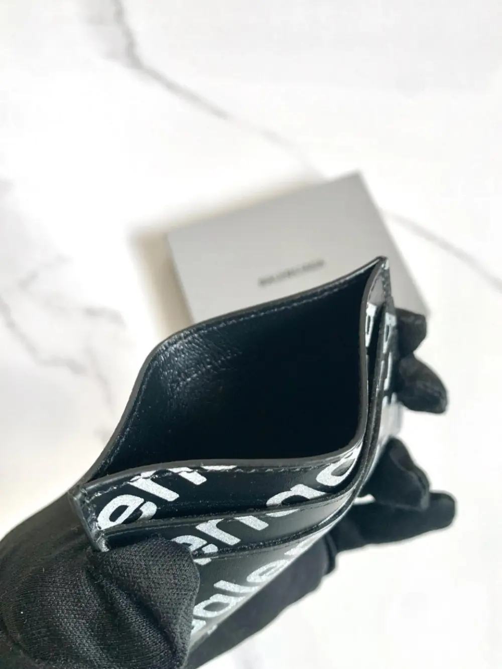 BALENCIAGA CARD HOLDER REFLECTIVE PRINT black logo white
