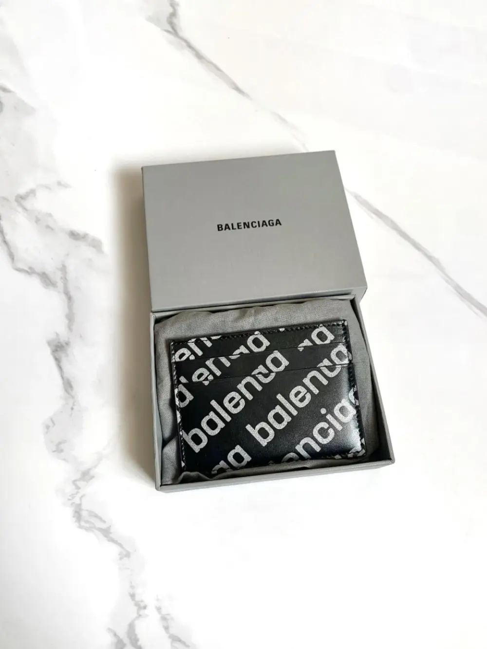BALENCIAGA CARD HOLDER REFLECTIVE PRINT black logo white