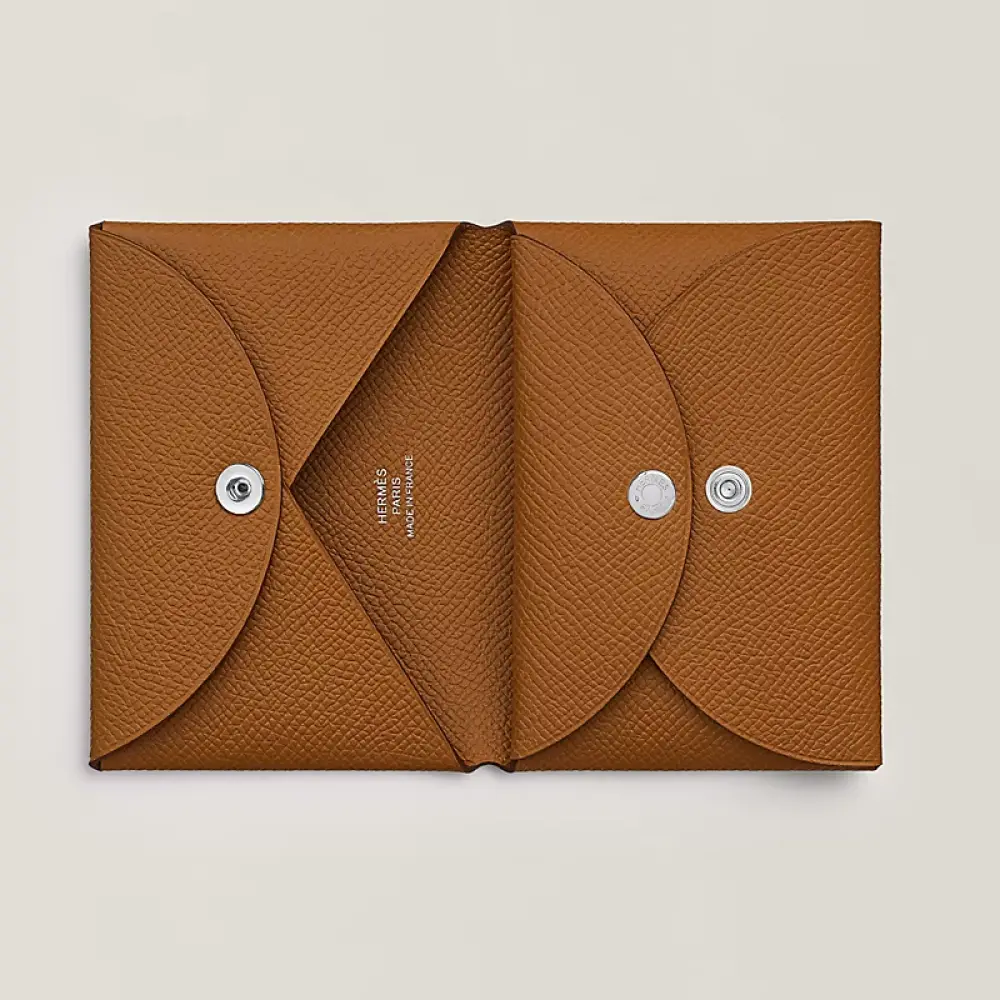 HERMES CALVI DUO CARD HOLDER GOLD EPSOM