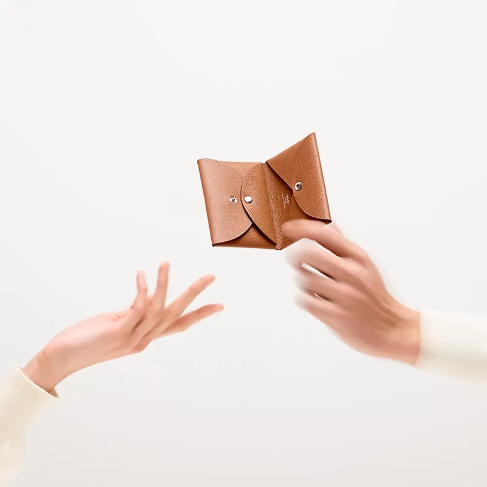 HERMES CALVI DUO CARD HOLDER GOLD EPSOM