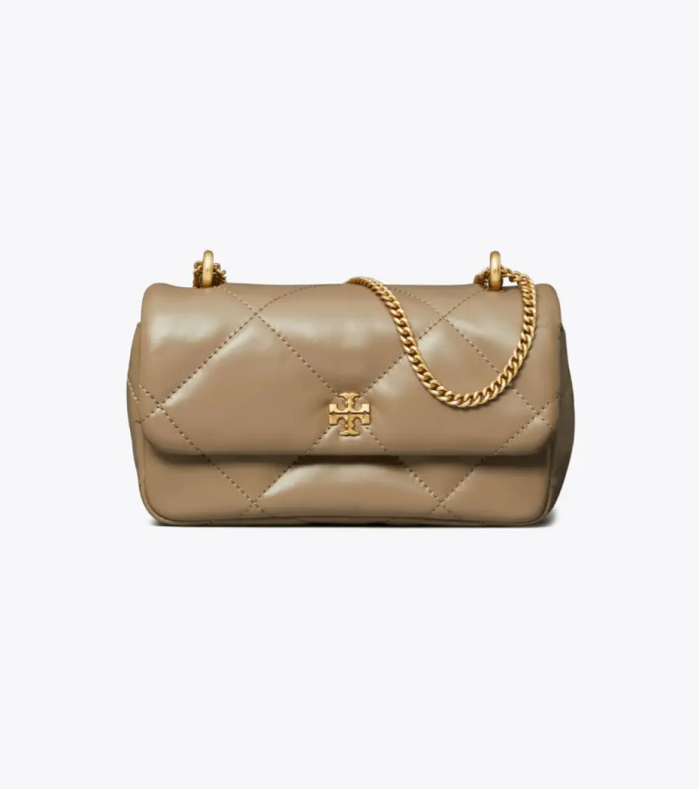 KIRA DIAMOND QUILT MINI FLAP BAG · TAUPE OAK