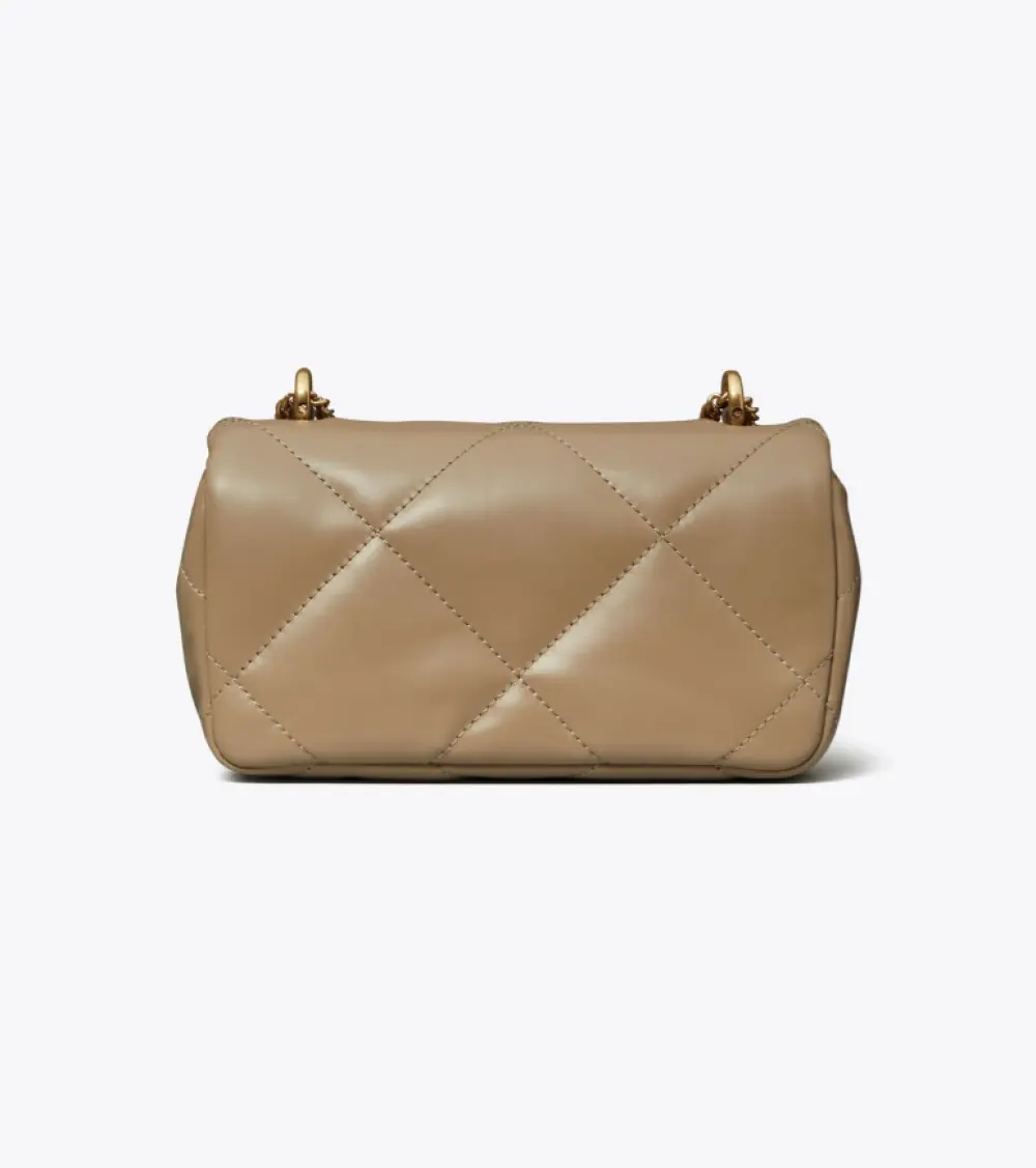 TORY BURCH KIRA DIAMOND QUILT MINI FLAP BAG TAUPE OAK