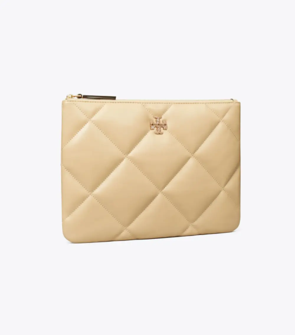 TORY BURCH KIRA PAVE LOGO DIAMOND QUILT POUCH VANILLA SOFT SERVE