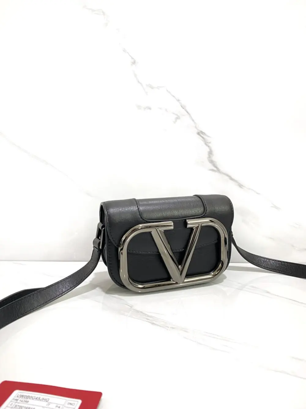 VALENTINO SUPERVEE LEATHER CROSSBODY BAG BLACK LEATHER