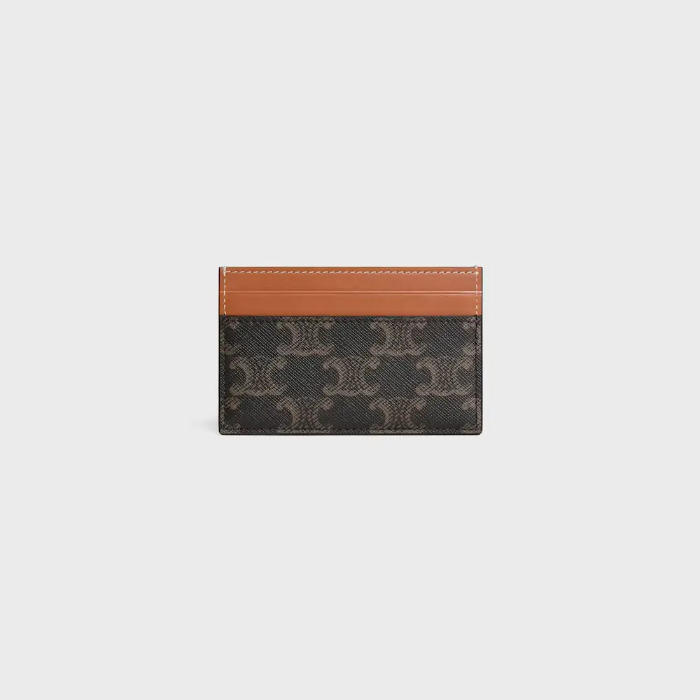CELINE MEDIUM CARD HOLDER TRIOMPHE CANVAS AND CALFSKIN TAN