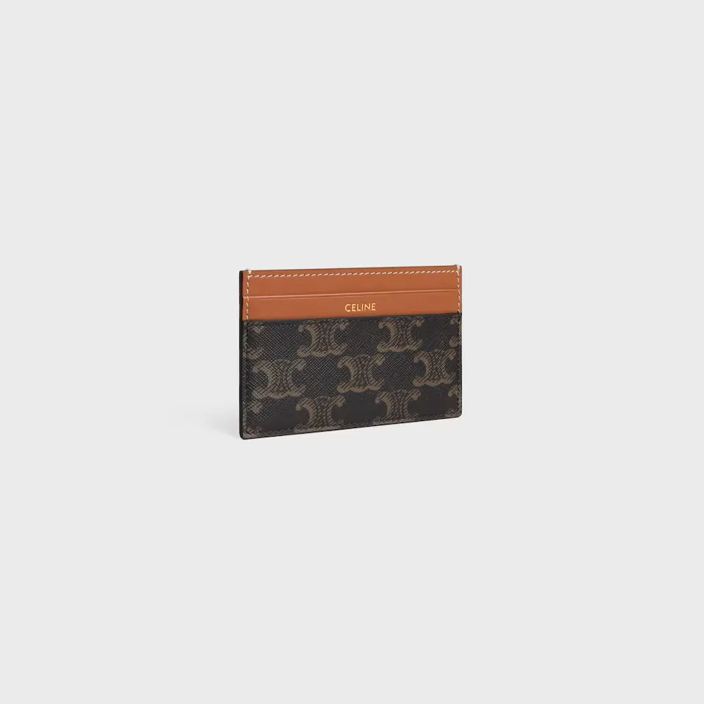 CELINE MEDIUM CARD HOLDER TRIOMPHE CANVAS AND CALFSKIN TAN
