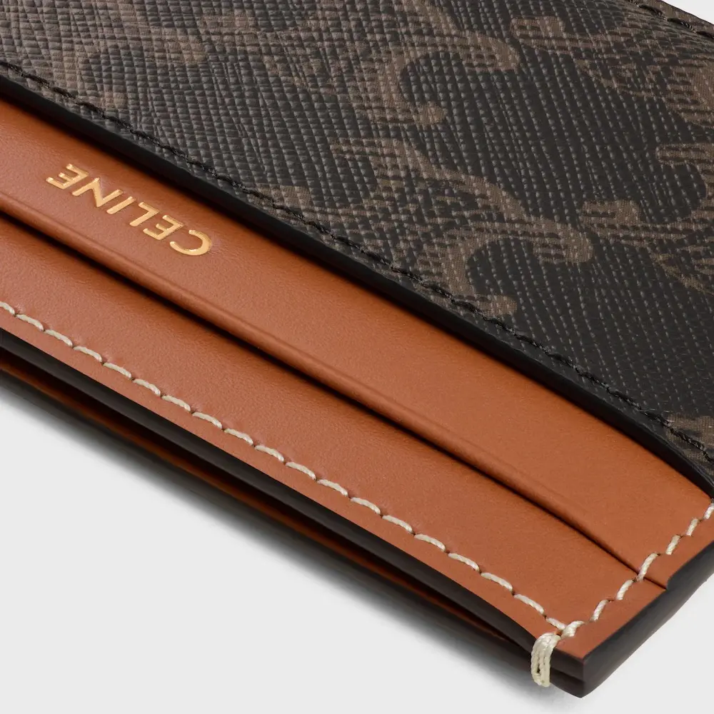 CELINE MEDIUM CARD HOLDER TRIOMPHE CANVAS AND CALFSKIN TAN