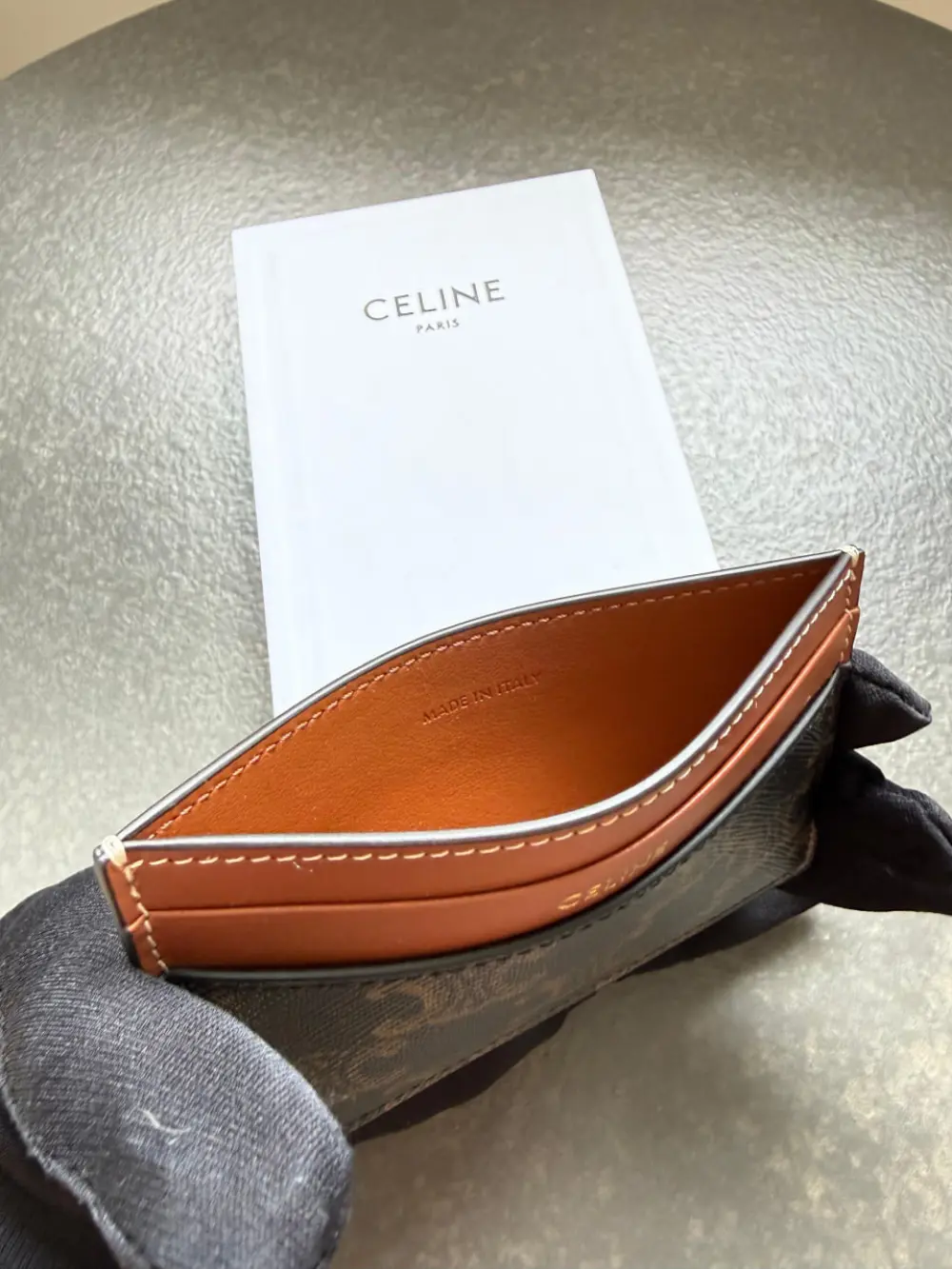 CELINE MEDIUM CARD HOLDER TRIOMPHE CANVAS AND CALFSKIN TAN