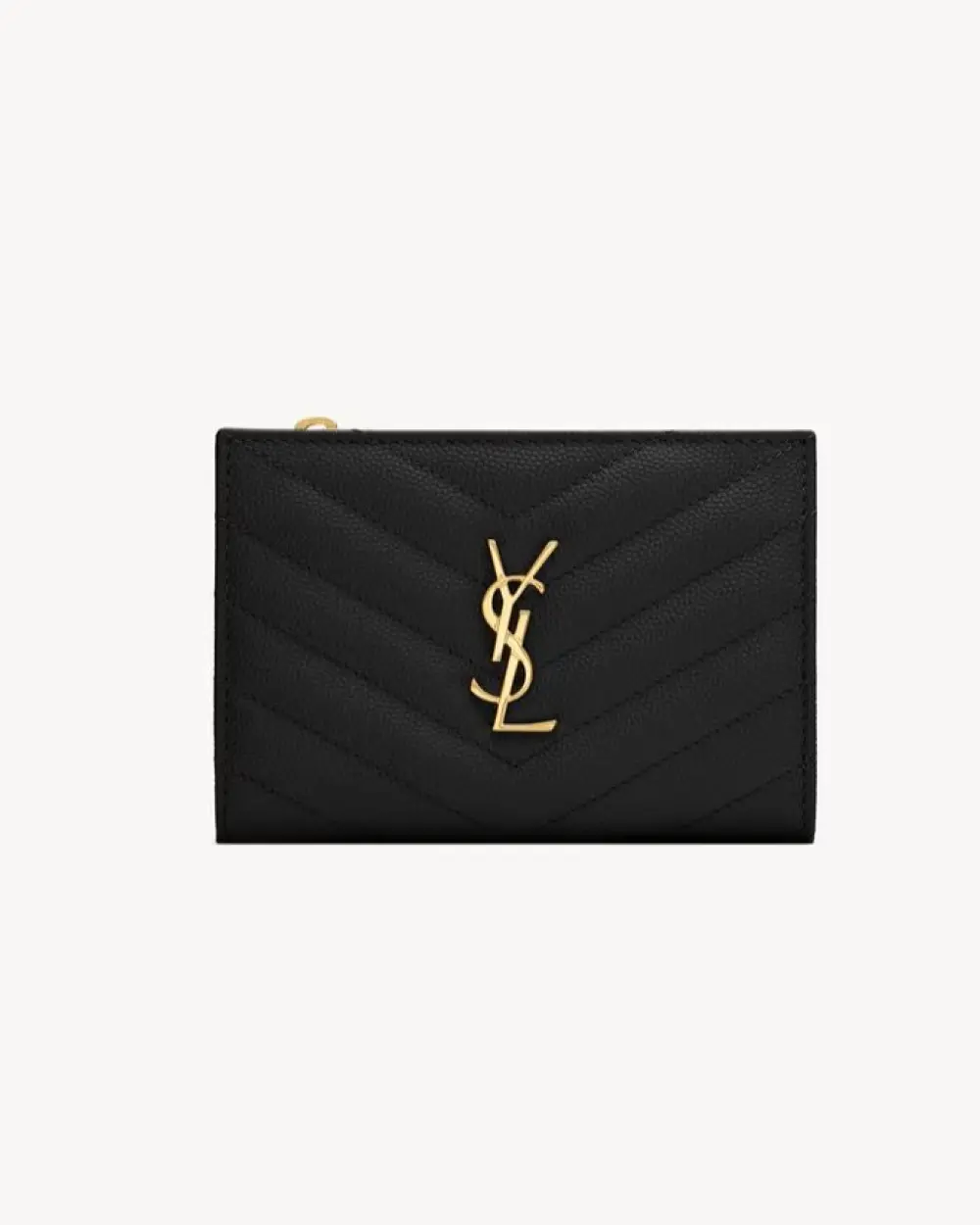 SAINT LAURENT BIFOLD COMPACT WALLET WITH ZIP COIN (BESAR) · BLACK CAVIAR GHW