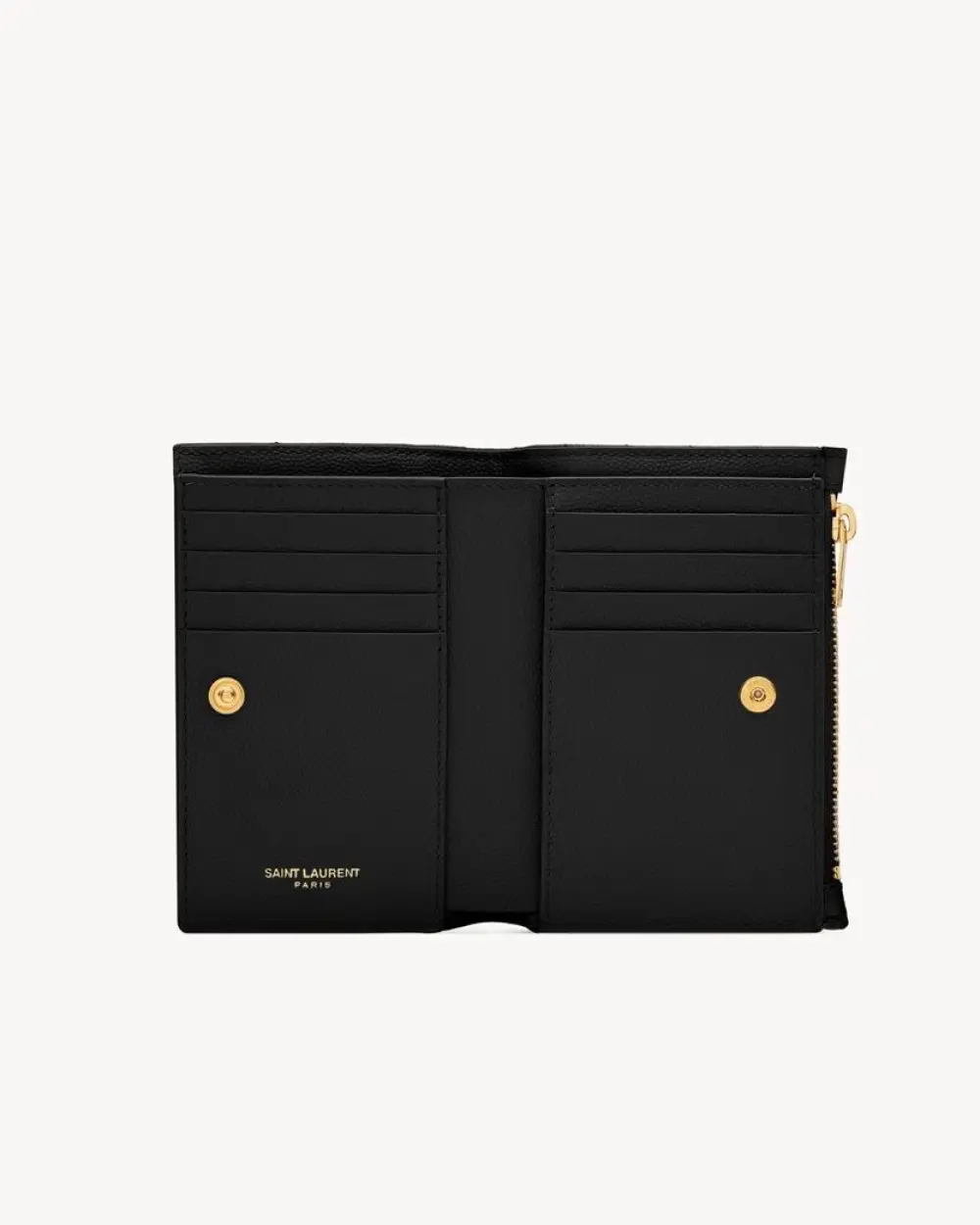 YSL SAINT LAURENT BIFOLD COMPACT WALLET WITH ZIP COIN (BESAR) BLACK CAVIAR GHW