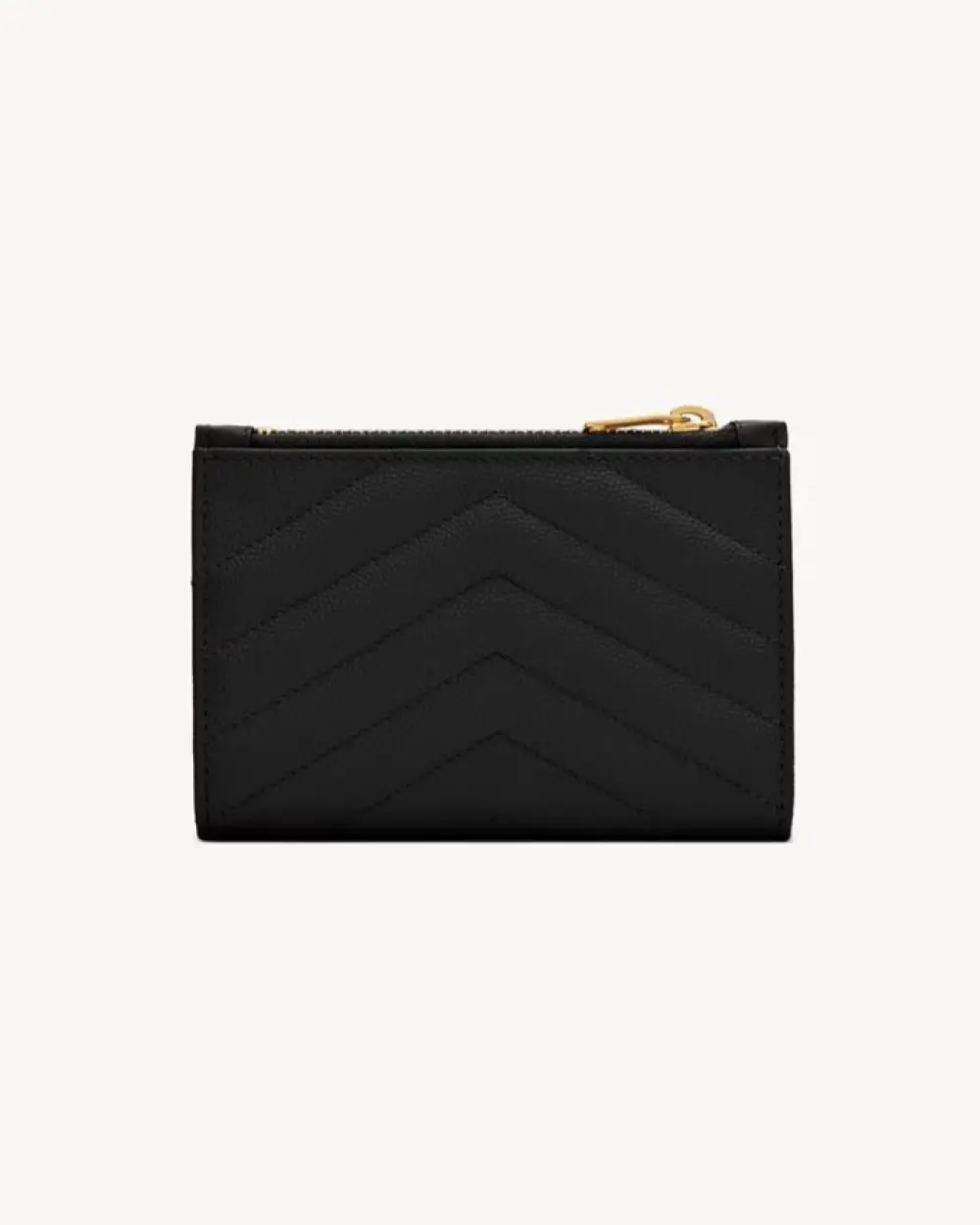 YSL SAINT LAURENT BIFOLD COMPACT WALLET WITH ZIP COIN (BESAR) BLACK CAVIAR GHW