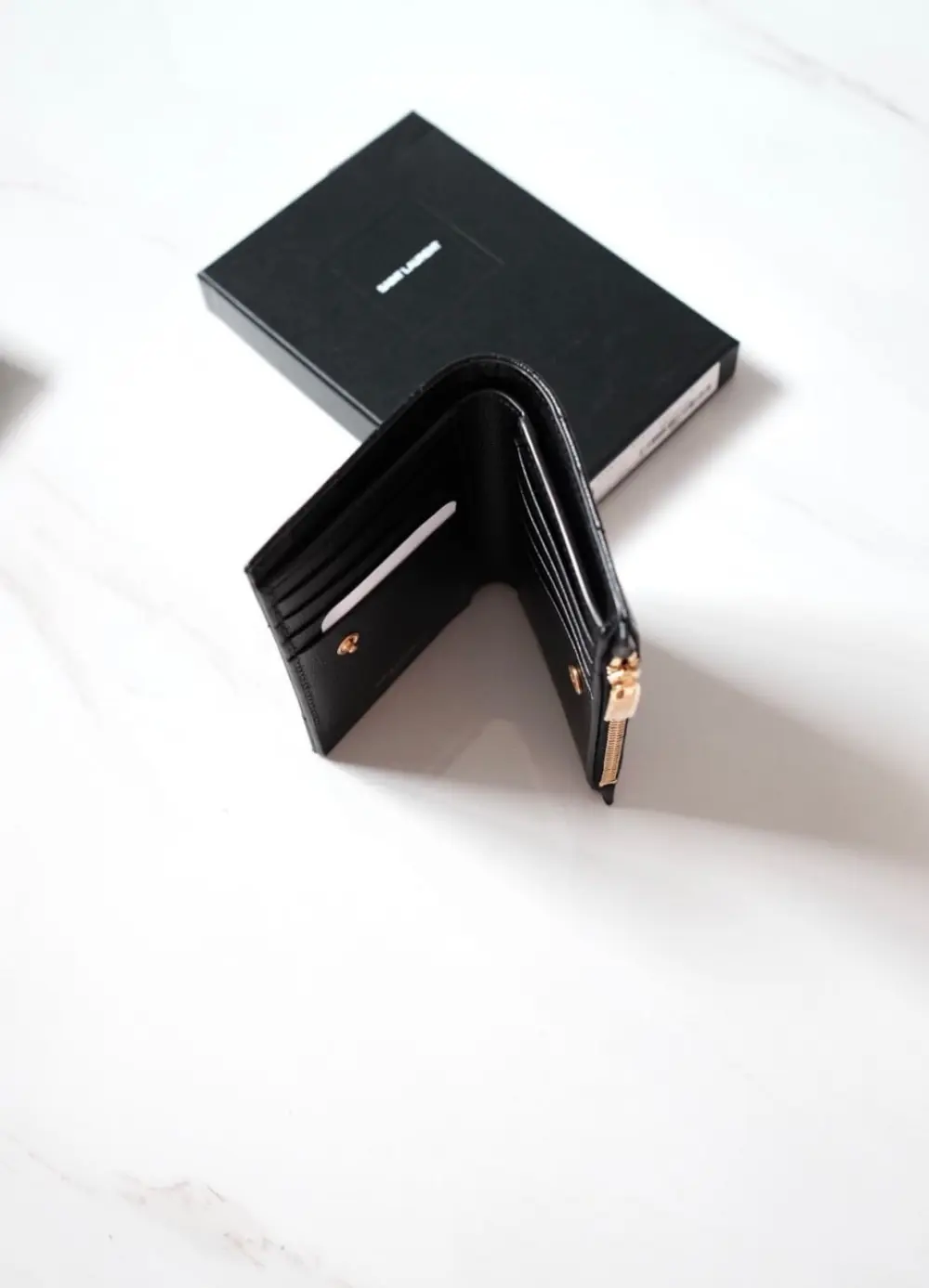 YSL SAINT LAURENT BIFOLD COMPACT WALLET WITH ZIP COIN (BESAR) BLACK CAVIAR GHW