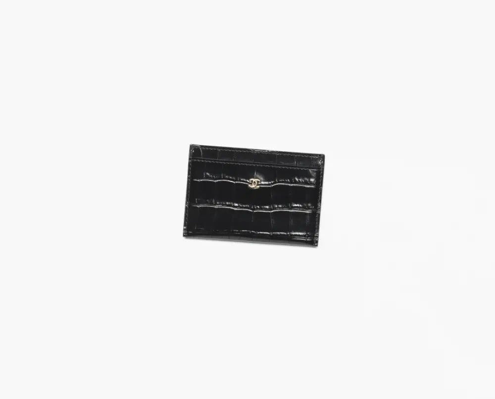CARD HOLDER CROCO EMBOSSED CALFSKIN · BLACK GHW