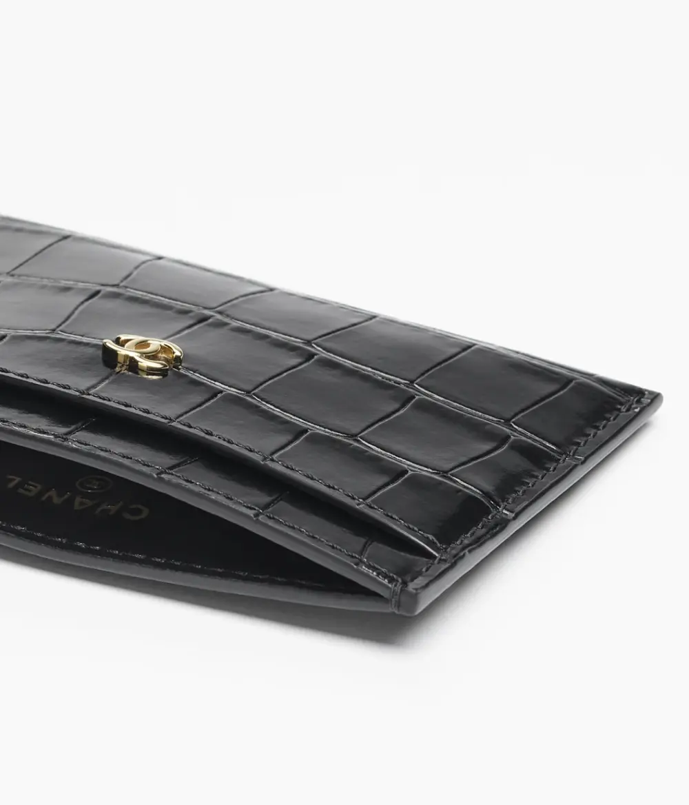 CHANEL CARD HOLDER CROCO EMBOSSED CALFSKIN BLACK GHW