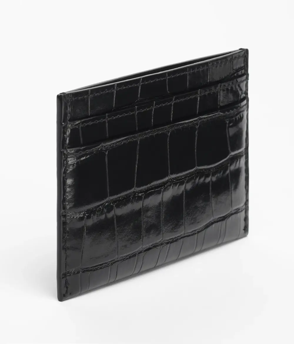 CHANEL CARD HOLDER CROCO EMBOSSED CALFSKIN BLACK GHW