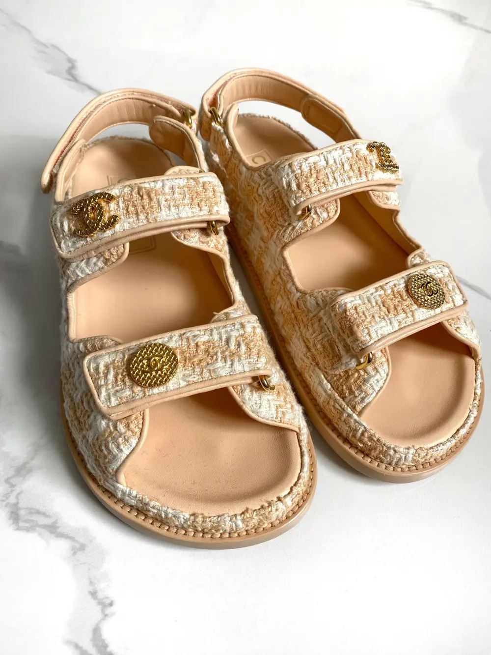 CHANEL KNIT DAD SANDAL cream peach pink ghw