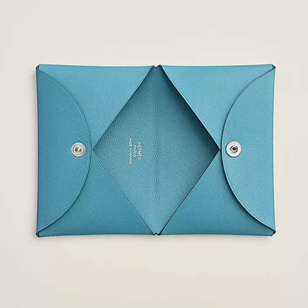 HERMES CALVI CARD HOLDER BLUE DU NORD MADAME CALFSKIN