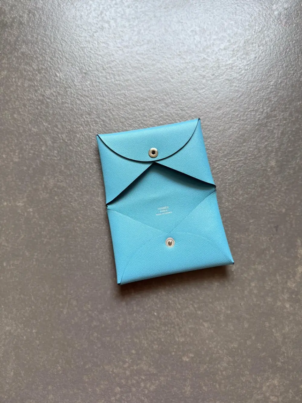 HERMES CALVI CARD HOLDER BLUE DU NORD MADAME CALFSKIN